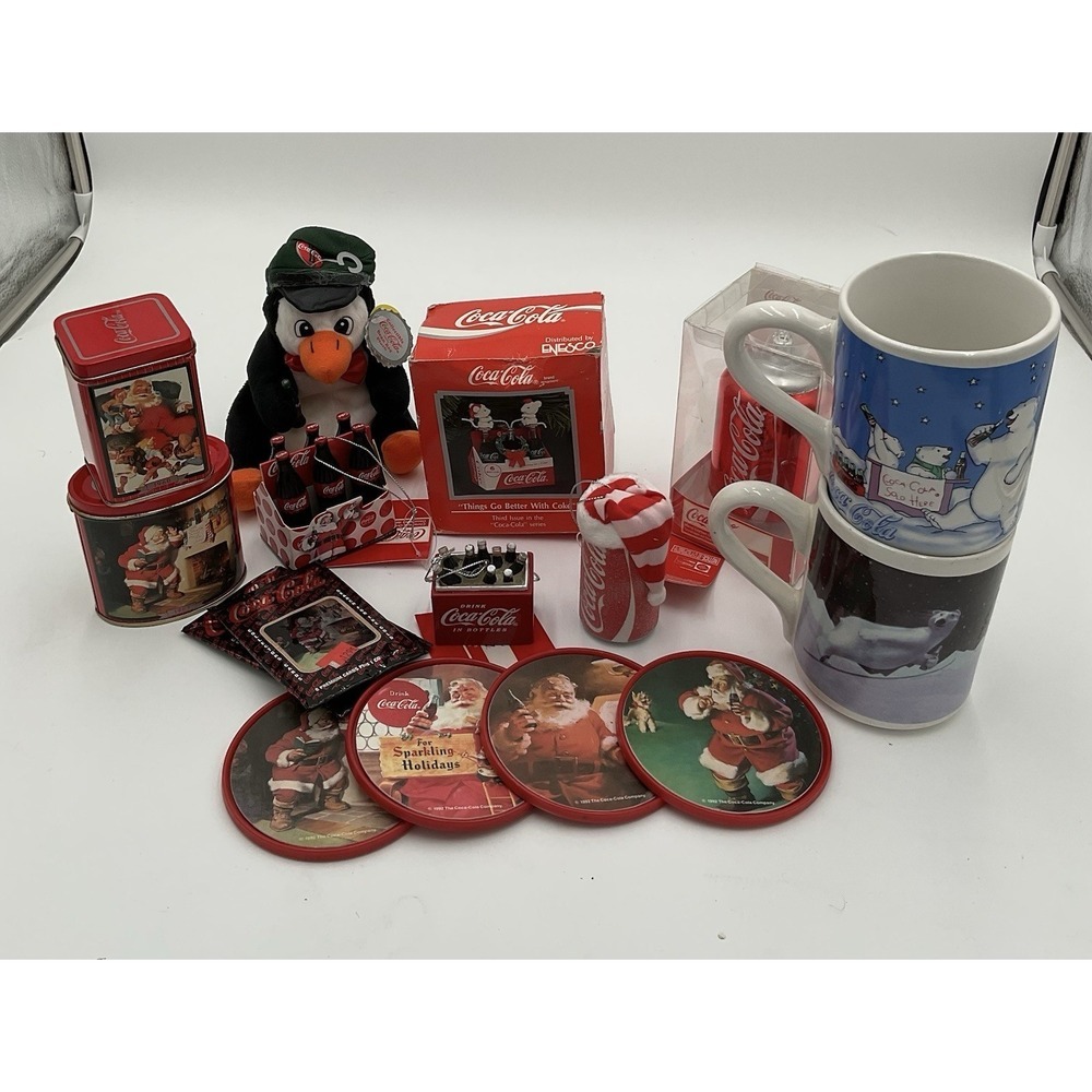 Coca-Cola Christmas Holiday Collectibles Lot Polar Bear Mugs Ornaments Coasters